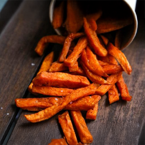 Frites patates douce fromagères lardon